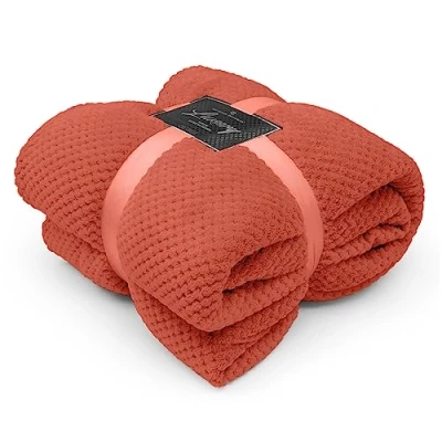 Image of GC GAVENO CAVAILIA Teddy Sherpa Fleece Blanket Thermal Warm Waffle Throw Over Sofa Bed Travel Bedspread Pop Corn Blanket, 200 x 240 cm, Rust