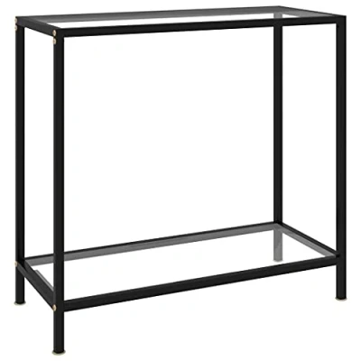 Image of vidaXL Tempered Glass and Powder Coated Steel Console Table with Shelf, Modern Transparent Design Black Accents, Ideal for Living Room