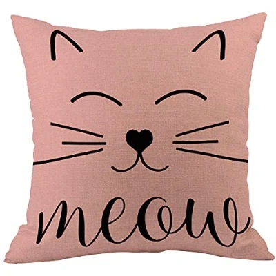 Image of CANSEGO Cat Face Throw Pillow Cover Kitten Smile Meow Cute Animal Pink Pillowcases Home Decorative Cotton Linen Cushion for Sofa Chair 18x18 Inch