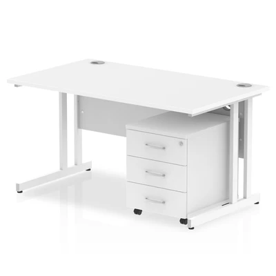 Image of Impulse 1400 Straight Cantilever White Workstation with Three drawer m