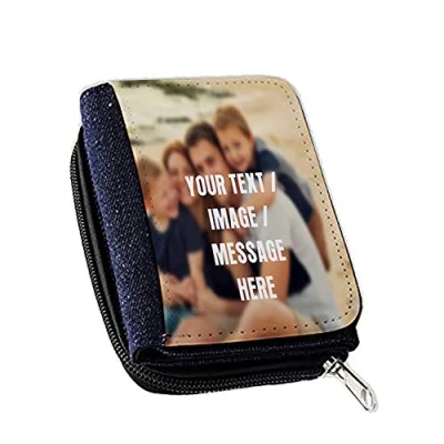 Image of Personalised with Your own Text/Image/Any Name Themed Denim Coin Wallet Gift.