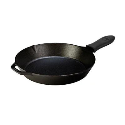 Image of Lodge Seasoned Cast Iron Skillet with Hot Handle Holder (30 cm, Black Silicone) 12 Inch Frying Pan Silicone (Black)