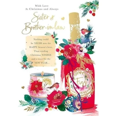 Image of Words N Wishes Sister &amp; Brother in Law Christmas Card Bottle of Fizz with an Embossed Foil Finish Eco Friendly