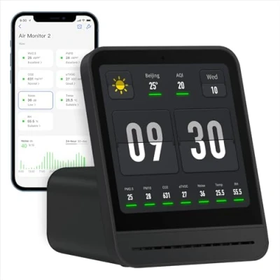 Image of Qingping Air Quality Monitor Gen 2, Indoor Detects PM2.5, CO2, PM10, Noise, Temperature and Humidity, New Upgraded Alarm Clock Function, Tester for Bedroom, Smart Home