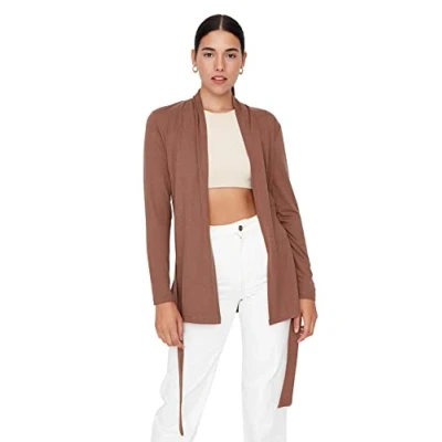 Image of Trendyol Women Regular Basic V Neck Knit Cardigan Beige