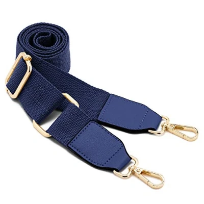 Image of Women Wide Shoulder Bags Strap,Adjustable Replacement Belt Bag Strap with Leather Gold Hooks Canvas Purse Straps Messenger Changeable Long For Crossbody Handbag(Leather Blue)