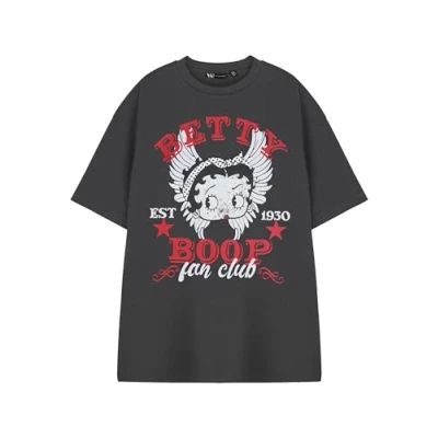 Image of Vanilla Underground Betty Boop Womens Grey Short Sleeve Graphic Tee Retro Fan Club EST 1930 Shirt Cartoon Character Crew Neck Top Casual Black T for Women