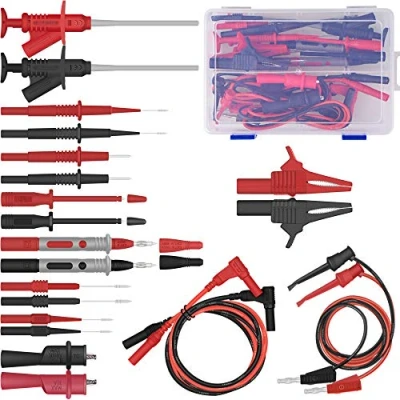 Image of Test Leads, Multimeter Electronic Leads Kit Professional Digital Accessories with Extension, Alligator Clips, Probes and Plunger Mini Hooks (22 Pieces)