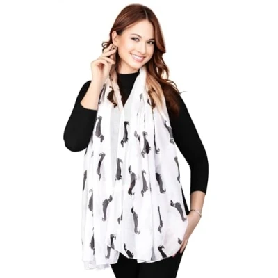 Image of World of Shawls Dachshund Dogs Print Scarf All Seasons Large Size Small Mini Sausage Dog (White)