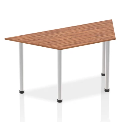 Image of Impulse 1600mm Trapezium Walnut Top Brushed Aluminium Post Leg