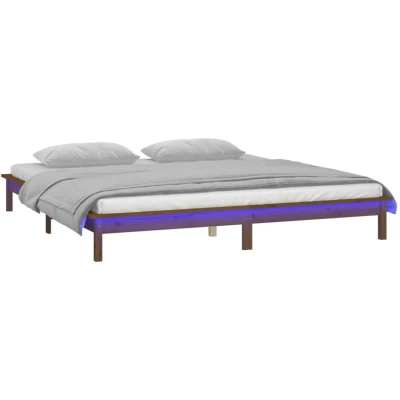 Image of vidaXL LED Bed Frame without Mattress Honey Brown 140x190 cm Solid Wood