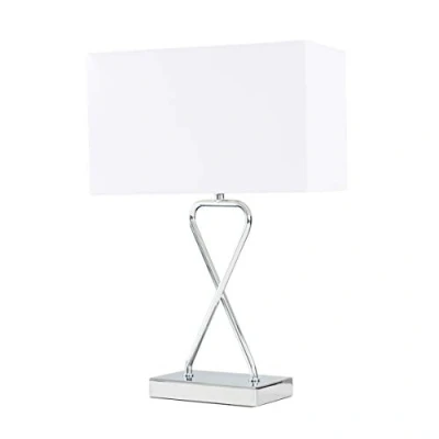 Image of MiniSun Contemporary Polished Chrome Table Lamp with a White Rectangular Shade Complete 4w LED Bulb [3000K Warm White]