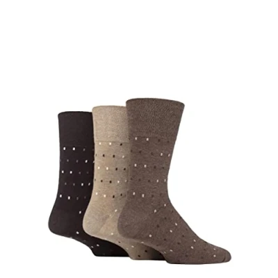 Image of Mens 3 Pair Gentle Grip Cotton Argyle Patterned and Striped Socks Micro Rectangle Brown / Natural 6 11