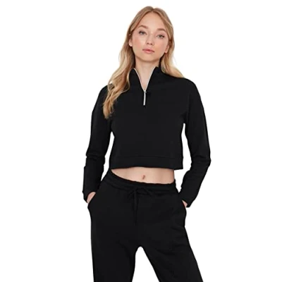 Image of Trendyol Women Loungewear Fitted Basic Standing collar Knit Sweatshirt Black