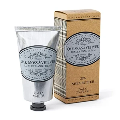 Image of Naturally European Oak Moss and Vetiver Hand Cream, with Shea Butter to Moisturise Protect Skin, Earthy Floral Scent, for All Skin Types 75ml