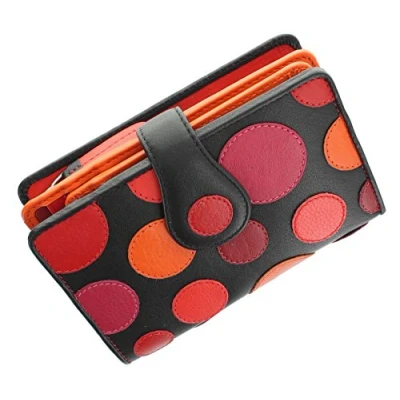 Image of VISCONTI Polka Collection Saturn Ladies Leather Purse with Tab Closure RFID Blocking P1 Very Berry