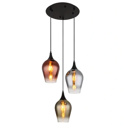 Image of Lavus Cluster Pendant Ceiling Light Matt Black Glass Shade 3x E27