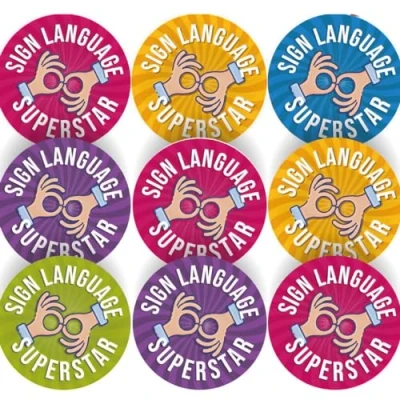 Image of 144 Sign Language Superstar 30mm Glossy Reward School Stickers for Teachers &amp; Parents