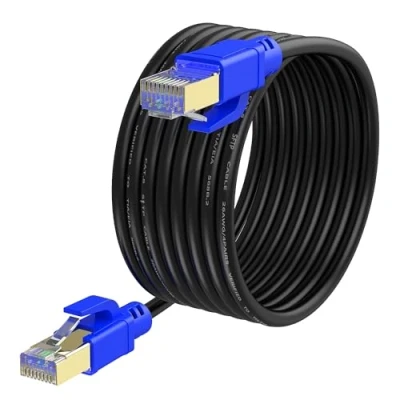 Image of VOSGA Outdoor CAT 8 Ethernet Cable 50M/150 FT,40Gbps SFTP 2000MHZ CAT8 Network RJ45 Lan Shielded Internet 50M Round Black