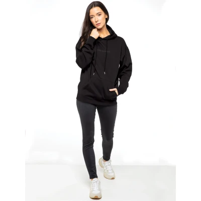 Image of 989Zé ENZO Women Oversized Hoodie Sweatshirt Soft Fleece Lined Pullover Zip Sweat Hood EZLHD587 HOODY BLACK L