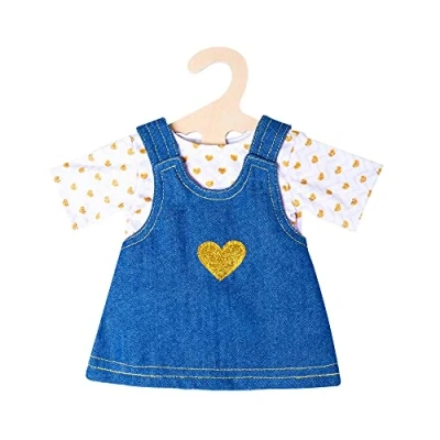 Image of Heless 2052 Clothes Set for Dolls in Gold Piece Design with Denim Strap Dress and T Shirt, Size 35 45 cm