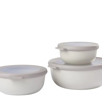 Image of Mepal Multi Bowl Cirqula 3 Piece Set Food Storage Container with Lid Suitable as Airtight Box for Fridge &amp; Freezer, Microwave Servable Dish 350, 750, 1250ml Nordic Sage