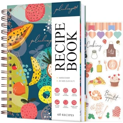 Image of PLANBERRY Recipe Book Blank Hardcover Cookbook to Write in Your Own Recipes Empty Cook Journal Fill Family Notebook 60 Recipes, 14x21cm (Fresh Multifruit)
