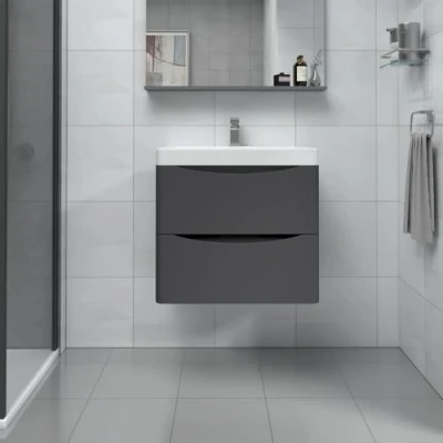 Image of NRG Wall Mounted Vanity Sink Unit Basin Bathroom Drawer Storage Furniture 600mm Matt Anthracite