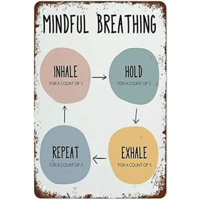 Image of Mindful Breathing Metal Sign Retro Vintage Tin Poster Wall Art Decor 8x12 Inches