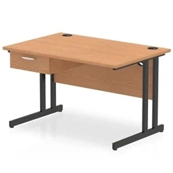 Image of Impulse 1200x800 Desk Oak/Black Cantilever Leg 1x1 Drawer Fixed Ped