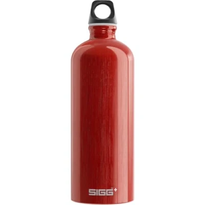 Image of SIGG Aluminium Water Bottle Traveller Red Climate Neutral Certified Suitable For Carbonated Beverages Leakproof Lightweight BPA Free 1 L