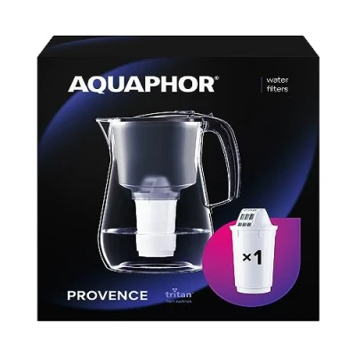 Image of AQUAPHOR Provence Black Water Filter Jug Counter Top Design with 4.2L Capacity, 1 X A5 added Magnesium included, Reduces Limescale, Chlorine &amp; Microplastics, Perfect for Families.