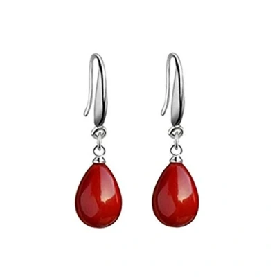 Image of YAXUN 925 Sterling Silver Red Earrings For Women Shell Pearl Teardrop Dangle Drop Hook Ladies Girls Fashion Jewellery Gifts