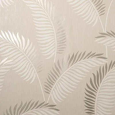 Image of Full Roll Cascade Leaf Cream Gold Wallpaper Metallic Textured Vinyl
