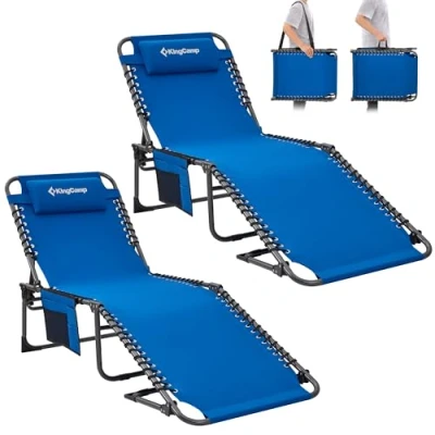 Image of KingCamp Set of 2 Folding Sun Loungers Polyester Blue Large
