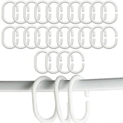 Image of 24pcs Group Plastic Shower Curtain Rings,Shower Hooks,Curtain Hooks Plastic,White Bathroom Loop Clips Bath Drape Replacement C Rings Pole And Rail Window Rod