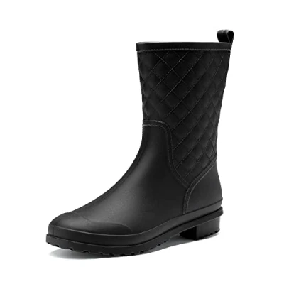Image of DREAM PAIRS Wellies Women Mid Calf Wellington Boots Ladies Garden Waterproof Rain Outdoor,Size 5,Black,SDRB2204W E