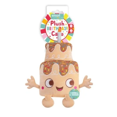 Image of YöL Beige Birthday Cake Themed Soft Plush Pet Toy Squeaker Crinkle Effect Dog Puppy Stimulating Interactive Play