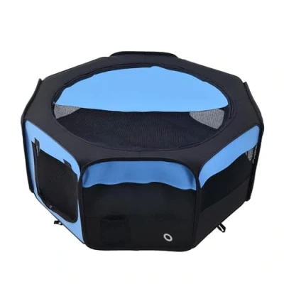 Image of PawHut Portable Cat Dog Playpen Pet Puppy Rabbit Guinea Pig Pen Run Dia 90 x 41H cm Indoor &amp; Outdoor Blue