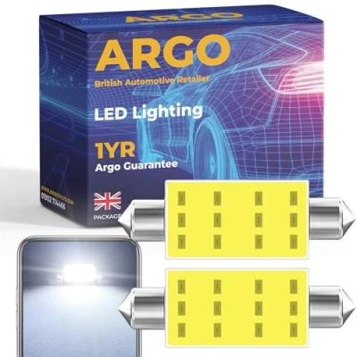 Image of Argo 39mm 239 Festoon C5w LED Car Bulb Cob Xenon White Bright Dome Reading License Number Plate Interior Bulbs 272 T4W Map Lamps Boot Light Footwell 12v