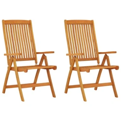 Image of vidaXL Folding Garden Chairs, Set of 2, Natural Solid Eucalyptus Wood, Adjustable Backrest with 5 Positions, Foldable &amp; Easy Storage, Perfect for Patio, Garden, Terrace