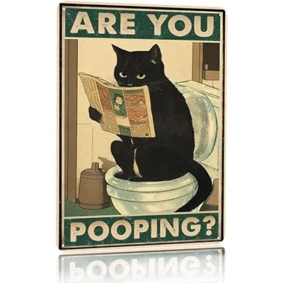 Image of Funny Black Cat Toilet Are You Pooping Poster Vintage Retro Metal Sign Home Wall Decoration Bar Pub Bathroom Decor Plaque Tin 6x8 Inch
