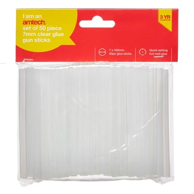 Image of Amtech S1868 Glue Gun Sticks for Hot Melt Crafting, Decorating and Bonding, 50 Pieces, 7mm x 100mm