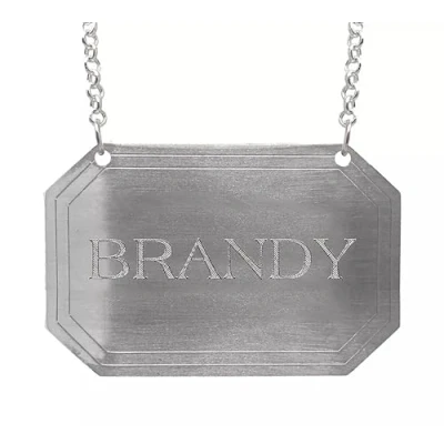 Image of County Engraving Plain Rectangular Pewter Decanter Label Bottle Tag (Brandy)
