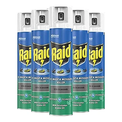 Image of Raid Fly, Wasp &amp; Mosquito Killer with Eucalyptus Aroma Oil, Fly Spray For Indoor Use, Pack of 6 (6 x 300ml)
