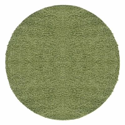 Image of Deep pile shaggy rug for living rooms, dining guest rooms with height of 3 cm. Plain OekoTex certified rugs. Cream, brown, purple, red, anthracite, taupe, mocha. , Plastic, Green, 120 cm round