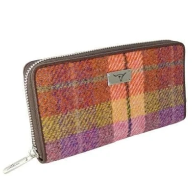 Image of Glen Appin Harris Tweed Large Zip Purse LB2100 Staffa (Colour 124 Peach/Purple)