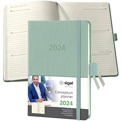 Image of SIGEL C2473 Conceptum Weekly planner 2024, approx. A6, Green, hardcover, 2 pages equal to 1 week, 176