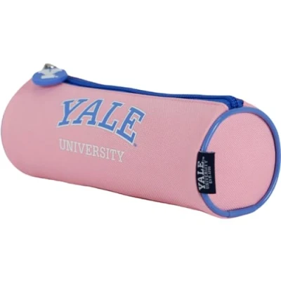 Image of DOHE Round School Pencil Case Zipper Closure, Durable Polyester, 21x7.5x7.5 cm, Supplies Yale University Pink Lady