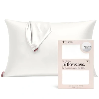 Image of Kitsch 100% Satin Pillowcase with Zipper, Softer Than Silk for Hair &amp; Skin, Cooling Pillow case, Case Cover (Standard/Queen (1 Pack), Ivory)